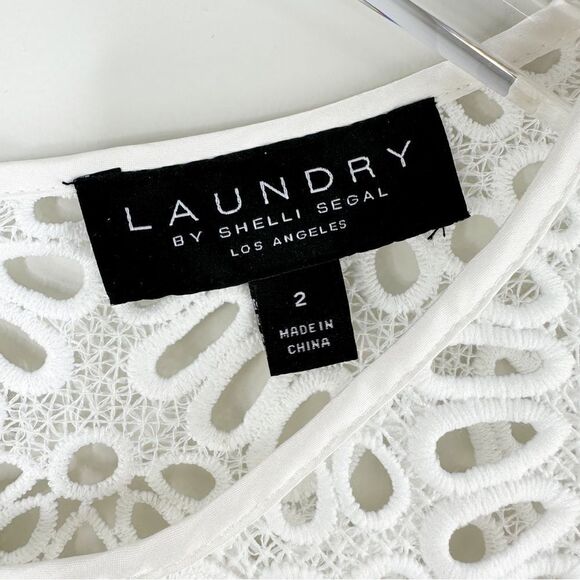 Laundry by Shelli Segal White Eyelet Cold Shoulder Dress w/Bell Sleeves Sz 2 - Picture 5 of 16